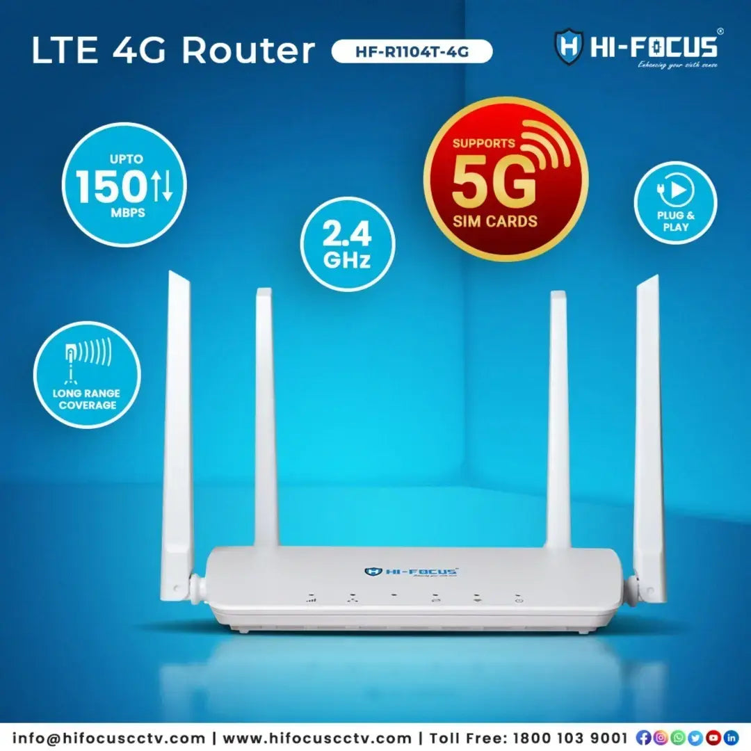 HI-Focus LTE 4G Sim Router|Support 4G or 5G Sim All Carrier|Upto 150 MBPS Speed|Long Range Coverage 150 Mbps 4G Router |Ethernet|2.4Ghz WiFi| (White, Single Band)
