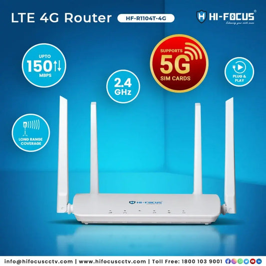 HI-Focus LTE 4G Sim Router|Support 4G or 5G Sim All Carrier|Upto 150 MBPS Speed|Long Range Coverage 150 Mbps 4G Router |Ethernet|2.4Ghz WiFi| (White, Single Band)